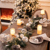 Valery Madelyn 6 Feet Pre-Lit Christmas Garland with Lights for Mantle, Lighted Outdoor Xmas Garland with Snowy White Ball Pinecones for Home Stairs Fireplace Table Centerpiece Indoor Holiday Decor Valery Madelyn