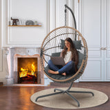 GREEN MORE Oversized Egg Swing Chair with Stand, Hanging Swing Chair, Foldable Hammock Chair with Steel Frame, 350LBS Capacity for Patio Garden Bedroom, Beige GREEN MORE