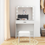 Vanity Desk with Mirror and Adjustable Lights, One Drawer Storage Makeup Table with Stool - Vanity Set for Bedroom (White) Panana
