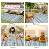 GAOMON Outdoor Rug 9'x12' Waterproof Rug for Patio Decor, Foldable Reversible Plastic Straw Area Rugs Mat for Camper, Outside Carpet for Deck, Porch, Picnic, Beach, Blue/Grey(Bohemia) GAOMON