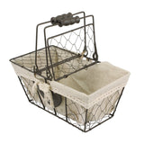 Stonebriar Farmhouse Metal Chicken Wire Picnic Basket with Hinged Lids, Handles, and Heart Detail Stonebriar