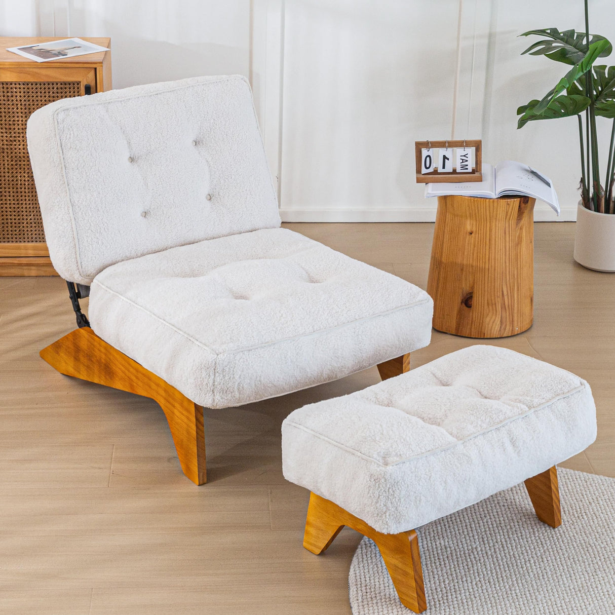 MAXYOYO Adjustable Accent Chair with Ottoman, Thick Cushion Seated Lounge Chair Reclining Chair for Living Room, Cozy Recliner and Footrest Set, Beige MAXYOYO