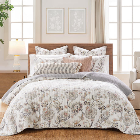 Levtex Home - Ophelia Quilt Set - King Quilt and Two King Shams - Floral - Taupe Grey Cream Blush - Quilt (106x92in.) and Shams (20x36in.) - Reversible - Rayon/Cotton Levtex Home