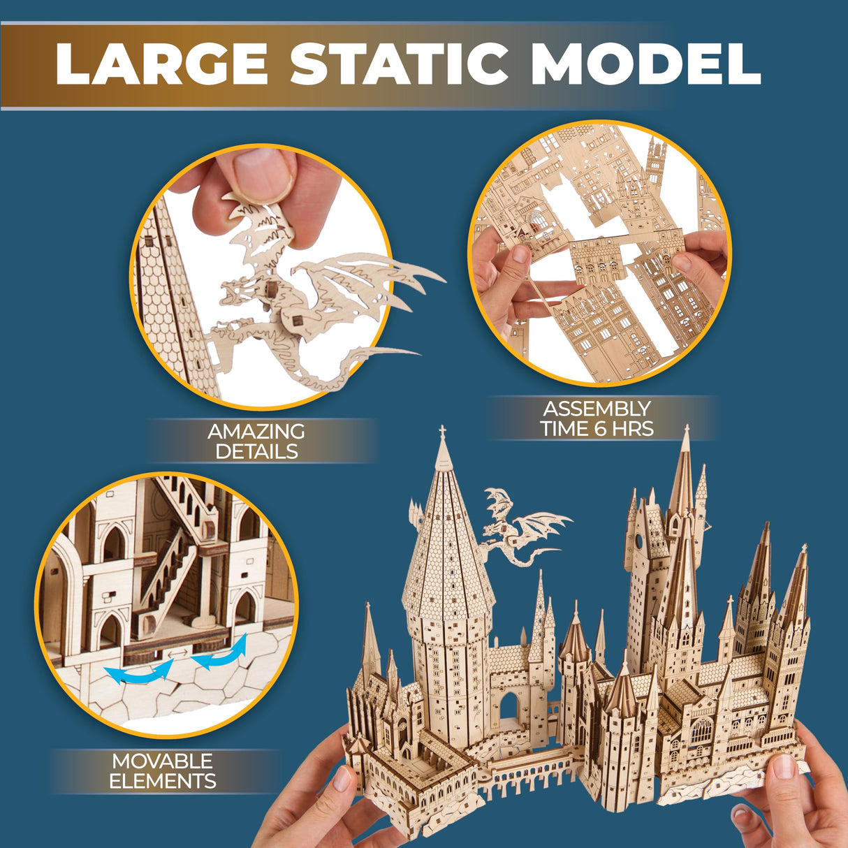 UGEARS Harry Potter Hogwarts Castle Building Blocks for Adults - Harry Potter Wooden Puzzle for Teens - 3D Jigsaw Puzzles for Adults - Harry Potter Castle Model UGEARS