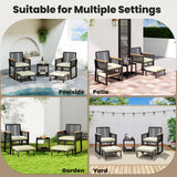 Yaheetech 5-Piece Outdoor Conversation Set, Wicker Rattan Patio Furniture Set w/Rattan Armchairs, 2-Layer Side Table, Ottomans, Acacia Wood Armrests & Metal Frame for Backyard, Porch, Balcony Yaheetech