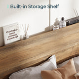 LINSY Wood Full Size Bed Frame with Ergonomic Headboard, Farmhouse Beds Frame Full with Storage Shelf, 45-Min Fast Assembly Wood Bed Full, Noise-Free, No Box Spring Needed - Brown LINSY