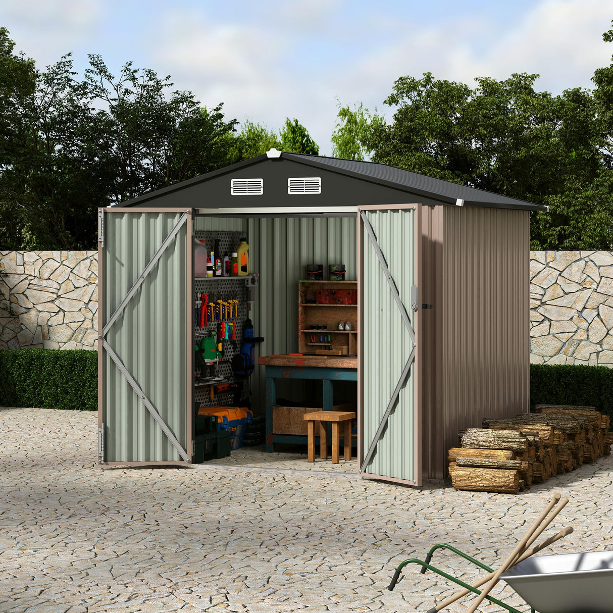 6x8 FT Metal Storage Sheds Outdoor, Metal Yard Sheds Metal Garden Shed Kit, Metal Tool Shed with Lockable Door, Metal Utility Sheds Buildings with Air Vent for Backyard Garden Patio Lawn Reljofum