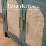 RowyPoey Rattan Arched Cabinet Bookshelf - 69.3” Tall Mid Century Display Cabinet, Rounded Bookcase with Rattan Doors, Open Shelf Storage for Dining Room (Green, 1 PC) RowyPoey
