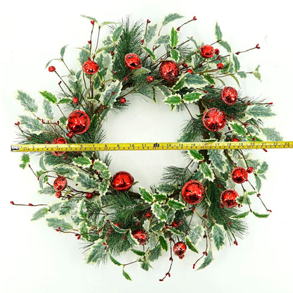 WreathDream Artificial Christmas Wreath Winter Wreath with Holly Leaves,Red Bell for Front Door Indoor Outdoor Farmhouse Wall Holiday Decor