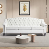 LEVNARY Mid-Century Modern Velvet Sofa, 80" Large Upholstered Sofa with High Back, Chesterfield Couch Sleeper Settee with Solid Wood Legs, Tufted 3 Seater Wide Couches for Living Room Office (White) LEVNARY