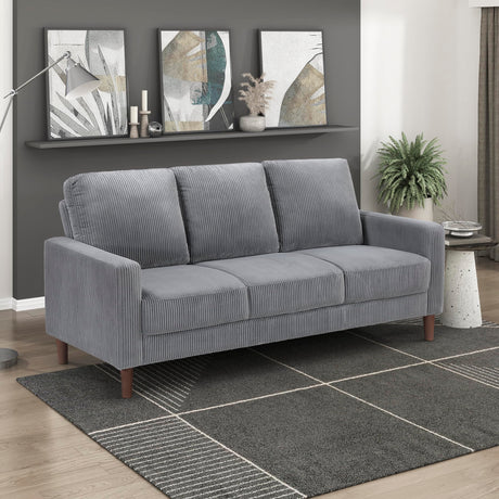 Lexicon Modern Sofa, Corduroy Fabric Upholstered Living Room Sofa, Couch with Brown Legs, Track Arms, Comfy Couch for Living Room/Bedroom/Apartment, 3-Seater, Gray Lexicon
