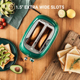 Roter Mond 2 Slice Toaster Retro Stainless Steel with Bagel, Cancel, and Defrost Functions, 6 Bread Shade Settings, Extra Wide Slots and Removable Crumb Tray, Green Roter Mond