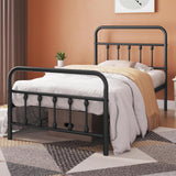 Topeakmart Twin Size Victorian Style Metal Bed Frame with Headboard/Mattress Foundation/No Box Spring Needed/Under Bed Storage/Strong Slat Support Black Topeakmart