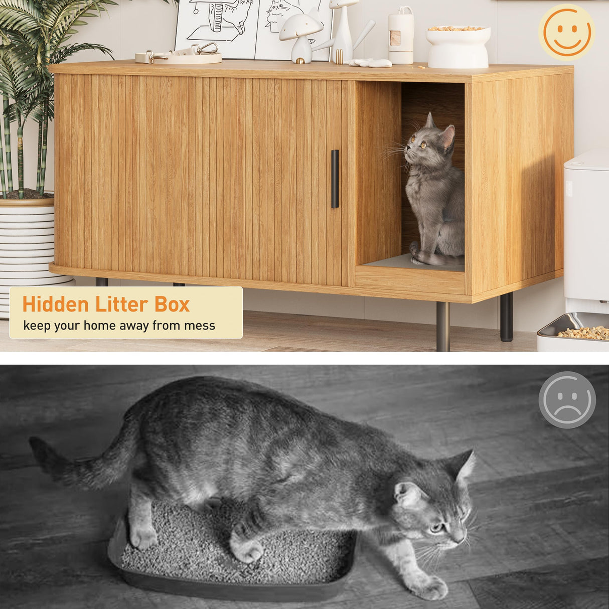 Cat Litter Box Enclosure with Cat Scratch Pad, Sliding Door, 37.4" Litter Box Enclosure Furniture Hidden Litter Box, Modern Indoor Cat House, TV Stand, Side End Table for Living Room, Natural Halitaa