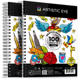 ARTISTIC EYE 9x12 Premium Sketch Book Set, 100 Sheets, Spiral Bound, 68lb (100gsm), Acid-Free Drawing Paper, Ideal for Kids, Teens & Adults (Set of 2) ARTISTIC EYE