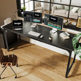 Huuger Computer Desk, 70 Inch Office Desk, Gaming Desk with Storage, Writing Desk Work Desk for Home Office, Study, Long Simple Desk, Large Legroom, Metal Frame, Black Huuger