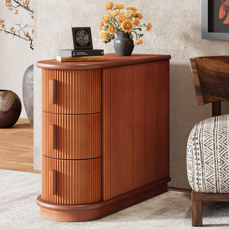Tribesigns Solid Wood End Table, 3-Drawer Modern Sofa Side Table, Narrow Chair Side Table Slim Nightstand for Living Room, Bedroom, Finished Back, No Assembly Required, Walnut Tribesigns