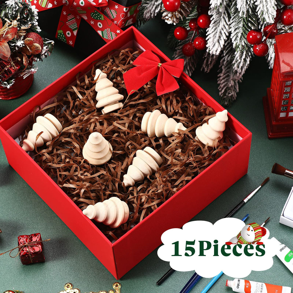 15 Pieces Unfinished Wood Christmas Tree Mini Wooden Xmas Tree Craft Blank Wooden Christmas Tree Ornaments Farmhouse Wood Trees DIY Natural Rustic Small Wooden Tree for Arts Handmade Drawing Supplies Maitys