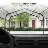 10×15FT Metal Carport, Heavy Duty Car Port, All-Weather Outdoor Storage Trucks, Boats, Cars, Galvanized Steel Roof, Vertical Stripe Design Real Relax