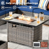 ovios 9 Pieces Patio Furniture Set, Outdoor Wicker Sectional Sofa with 42" Fire Pit Table Swivel Chair, Modern Modular Deep Seat Rattan Couch Conversation Sets, Navy Blue ovios