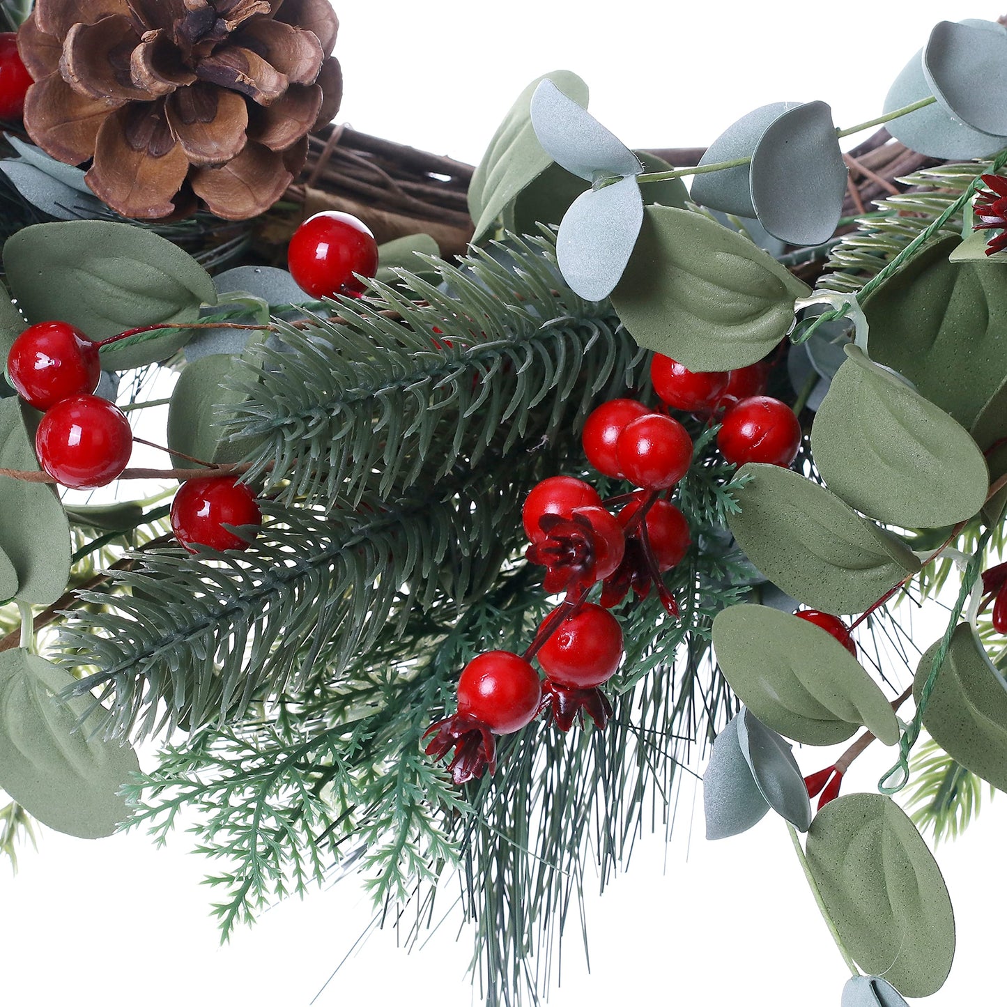 LLZLL Christmas Wreath-20In Christmas Wreaths for Front Door Winter Wreath with Pine Needles Pine Cones and Red Berries for Winter and Christmas Decor