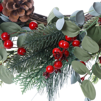 LLZLL Christmas Wreath-20In Christmas Wreaths for Front Door Winter Wreath with Pine Needles Pine Cones and Red Berries for Winter and Christmas Decor