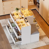 PAKASEPT Armoire Bedroom Island, Wardrobe Closet Island Dresser with Glass Showcase, Charging & 3 Color LED Light, Island Dresser with Bench, Walk in Wardrobe Furniture PAKASEPT