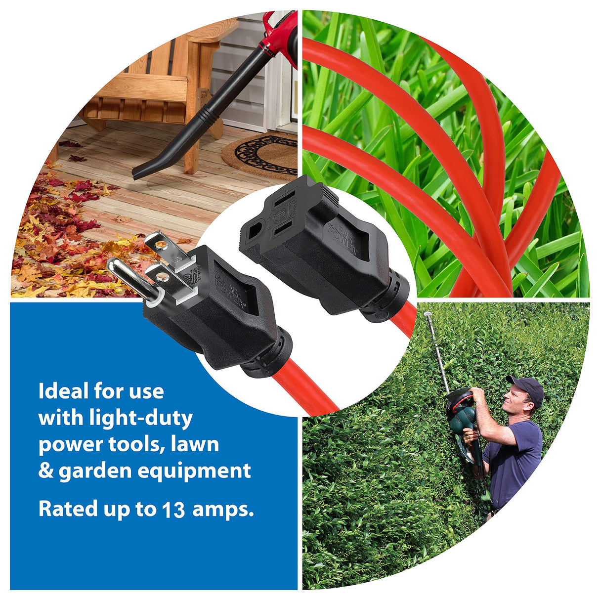 Clear Power 50 ft Outdoor Extension Cord 16/3 SJTW, 3-Prong Grounded Plug, Orange, Water & Weather Resistant, Flame Retardant, General Purpose Power Cord for Lawn & Garden, DCOC-0117-DC Clear Power