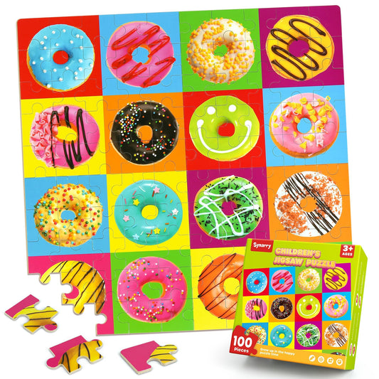 SYNARRY 100 Piece Wooden Puzzles for Kids Ages 4-8, Donuts Jigsaw Puzzle for Kids Ages 4-6 8-10 Teens, Preschool Educational Puzzles for 4 5 6 7 8 9 Years Old Boys Girls Children, Beautiful Toys Gifts