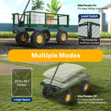 VIVOHOME Heavy Duty 880 Lbs Capacity Mesh Steel Garden Cart Folding Utility Wagon with Removable Sides and 4.10/3.50-4" Wheels 10 Inch Tire(Green) VIVOHOME