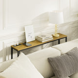 SONGXIN 39 Inch Console Table with Power Outlet,Modern Narrow Long Sofa Table Behind Couch,Skinny Entry Table with Black Metal Frame for Entryway,Living Room, Hallway,3D Oak SONGXIN