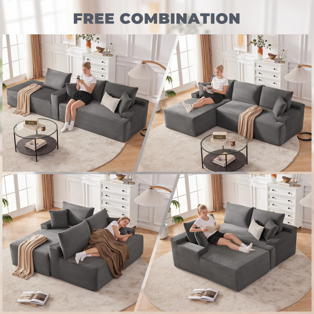 Mangodan Cloud Sectional Couch, Boneless Sofa for Living Room, Modular Sectional Sofa with Deep Seat, Fluffy Comfy Couch with L-Shaped Chaise, No Assembly Required, Dark Grey Mangodan