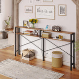 IRONCK Console Table with Power Outlet, Long Sofa Table with Shelves and X-Shaped Design, Narrow Sofa Entryway Behind Couch Table for Living Room and Hallway, Vintage Brown IRONCK