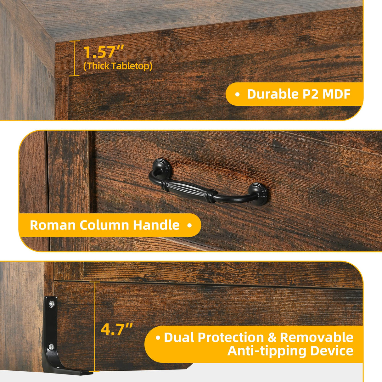 DWVO Farmhouse 6 Drawer Dresser for Bedroom, 60 Inch Large Modern Dresser TV Stand with Large Drawers & Bar Handles, Storage Dressers with Power Outlets, Rustic Wood Chest of Drawers, Rustic Brown DWVO