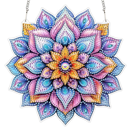 Bimkole Mandala Flower Diamond Art Hanging Kit for Adult, DIY 5D Diamond Art Window Pendant, Acrylic Crystal Art Hanging Ornament Home Wall Garden Front Door Sign Outdoor Decor 7.8x7.8 Inch Bimkole