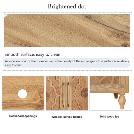 Daxue Vintage Console Table w Hand Carved Flower 63-inch Sofa Table with Storage Wood Sideboard with 2-Tier Shelves, Accent Table for Entryway Living Room Daxue