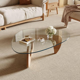 Miloyer Modern Coffee Table for Living Room and Small Spaces, 43.3" x 29.5" x 15.8" Triangle Tempered Glass Table Top and Eco-Friendly MDF Base, Natural Wood Miloyer