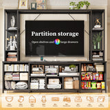 65" TV Stands for Living Room, Large Wall Unit Entertainment Center with 11 Fabric Drawer,Dresser TV Stand with 2 LED Lights & Power Outlets,TV Stand for Bedroom with Storage Shelf,Black EnHomee