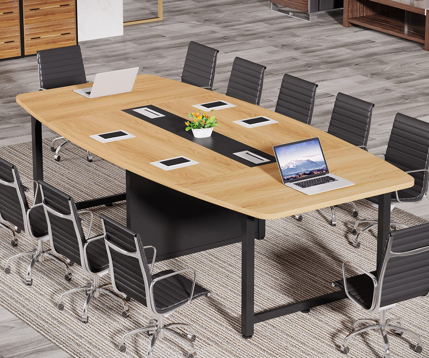 Tribesigns 8FT Conference Table, 94.5L x 47.2W inch Large Meeting Table, Modern Rectangular Seminar Table for Office Meeting Conference Room, Metal Frame - WoodArtSupply