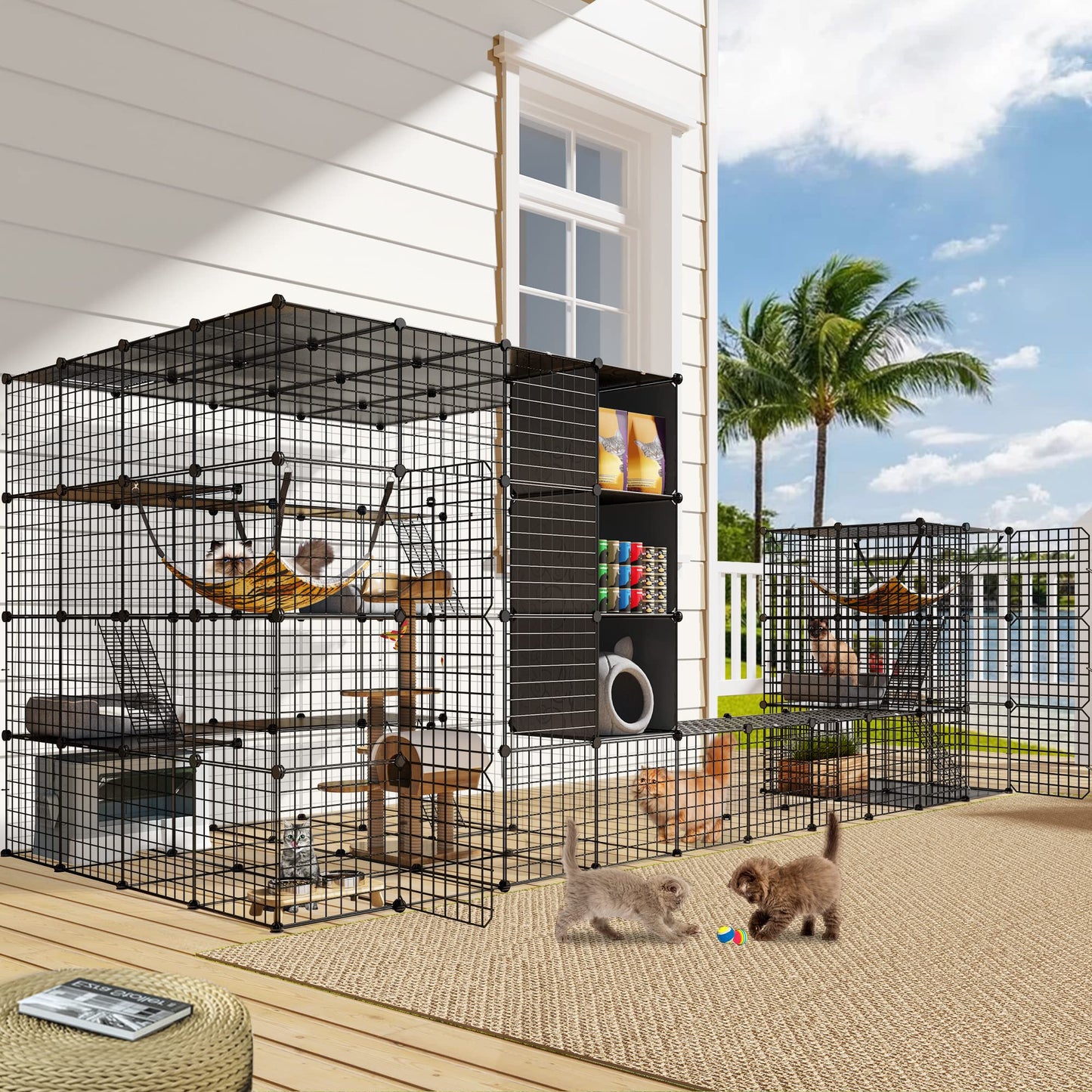 YITAHOME Large Cat Cage, Cat Enclosures Outdoor DIY Pet Kennels Playpen Cat House Catio with Hammock for 1-6 Cats