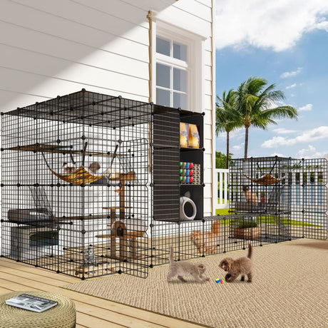 YITAHOME Large Cat Cage, Cat Enclosures Outdoor DIY Pet Kennels Playpen Cat House Catio with Hammock for 1-6 Cats YITAHOME