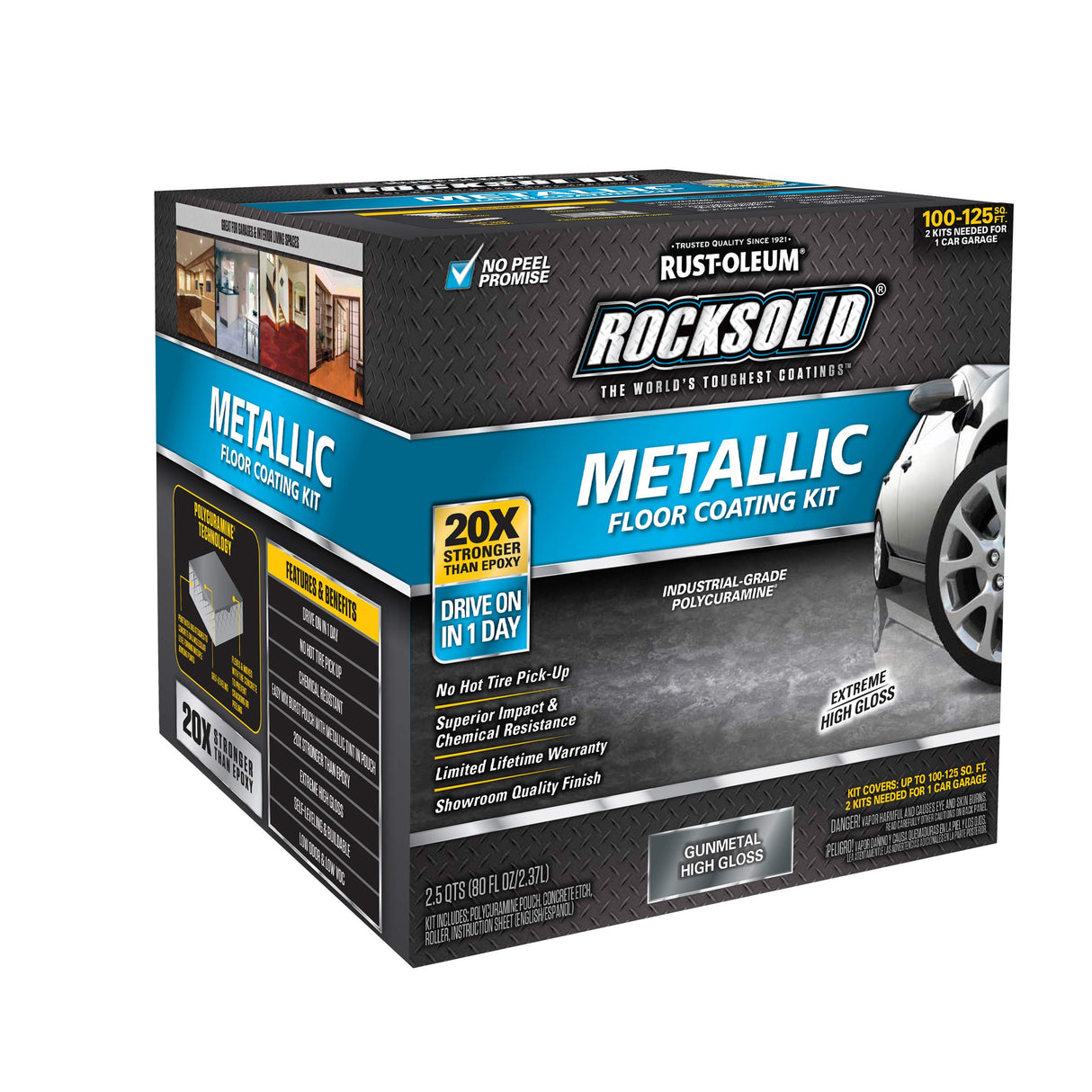 Rust-Oleum 299743 RockSolid Metallic Garage Floor Coating Kit, 80 fl oz, Gunmetal, 2.5 Quarts (Pack of 1) Rust-Oleum