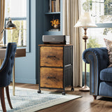 DEVAISE 2 Drawer Mobile File Cabinet, Rolling Printer Stand, Fabric Vertical Filing Cabinet fits A4 or Letter Size for Home Office, Rustic Brown Wood Grain Print DEVAISE