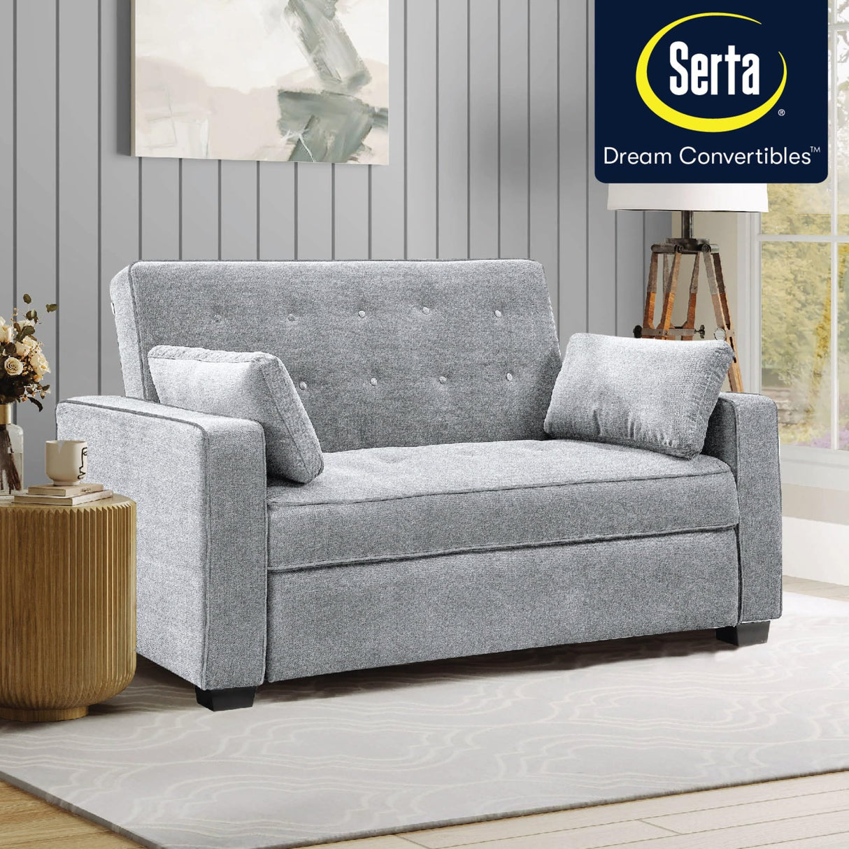 Serta Ainsley Queen Size Convertible Sofa Bed, Light Grey Serta