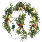 Brightown Pre-lit Christmas Garland with Lights, 6 Feet 20 LED Battery Operated Christmas Lights with Pine Cones, Berry, Eucalyptus Leaves, Indoor Christmas Decorations for Stairs, Fireplace, Door Brightown