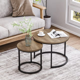 Smuxee Nesting Coffee Table Set of 2, 23.6" Round Coffee Table Wood Grain Top with Adjustable Non-Slip Feet, Industrial End Table Side Tables for Living Room Bedroom Balcony Yard Smuxee
