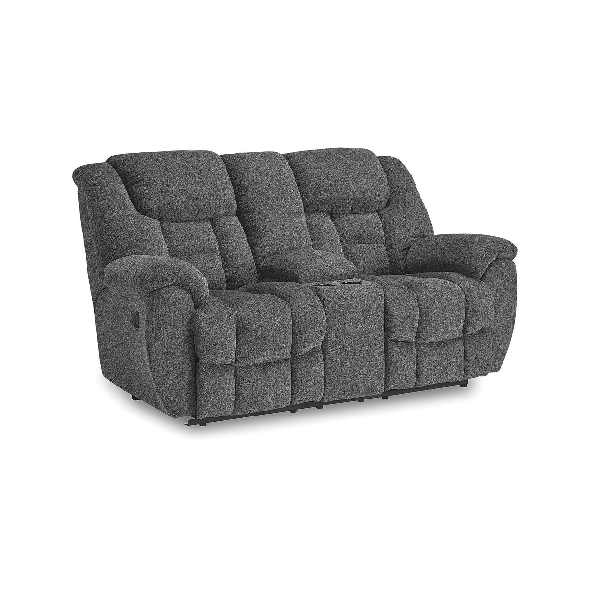 Signature Design by Ashley Foreside Contemporary Stain Resistant Manual Double Reclining Loveseat with Console, Storage and Cup Holders, Gray Signature Design by Ashley