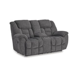 Signature Design by Ashley Foreside Contemporary Stain Resistant Manual Double Reclining Loveseat with Console, Storage and Cup Holders, Gray Signature Design by Ashley