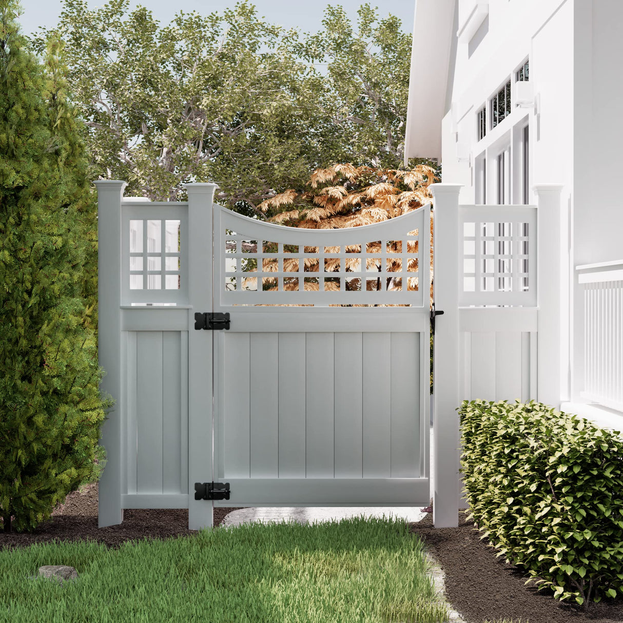 WINSOON Stainless Steel Self Closing Gate Hinge and Latch Hardware Kit, Heavy Duty Adjustable Tension Gate Hinges 4-Pack & 2-Automatic Latch, Gate Hardware Kit for Wood/Vinyl Fence Gate WINSOON