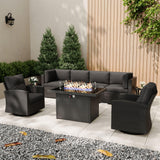 KHOLH Patio Furniture Set with Fire Pit Table, 9 Pieces Outdoor All-Weather Wicker Conversation Sectional Chair Sofa Set with 2 Swivel Chairs KHOLH